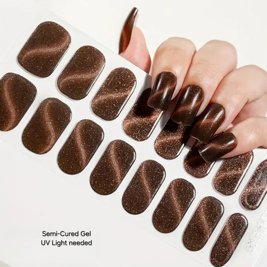 Cat Eye Chocolate - Semi-Cured Gel Wraps UV | Nail Wraps | Nail Stickers | Nail Strips | Gel Nails | Nail Polish Wraps - Nailfordable