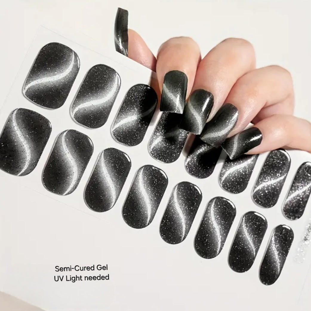 Cat Eye Black - Semi-Cured Gel Wraps UV | Nail Wraps | Nail Stickers | Nail Strips | Gel Nails | Nail Polish Wraps - Nailfordable