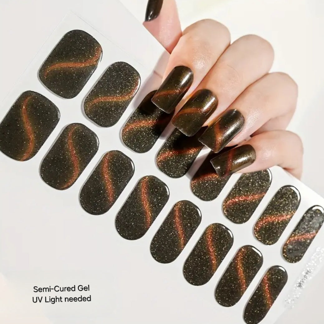 Cat Eye Dark Brown - Semi-Cured Gel Wraps UV | Nail Wraps | Nail Stickers | Nail Strips | Gel Nails | Nail Polish Wraps - Nailfordable