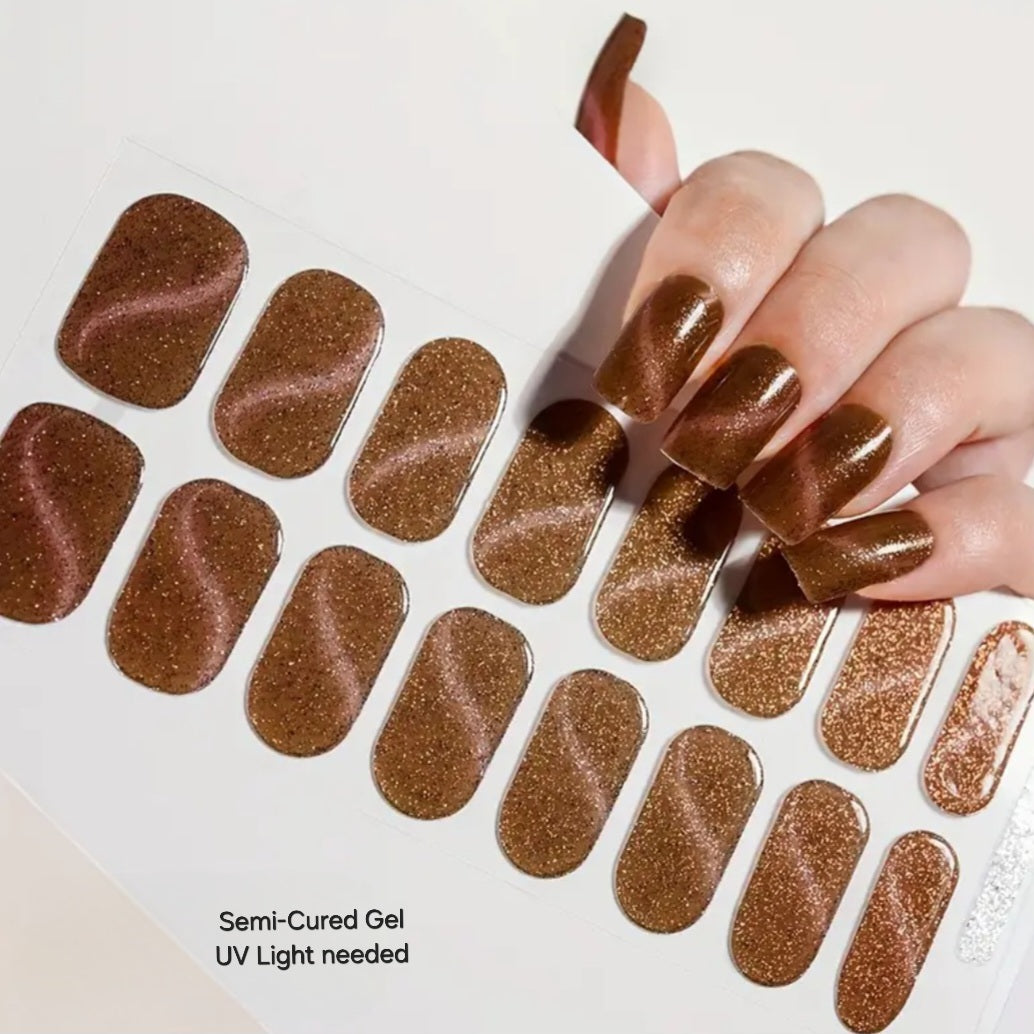 Copy Cat Eye Light Brown - Semi-Cured Gel Wraps UV | Nail Wraps | Nail Stickers | Nail Strips | Gel Nails | Nail Polish Wraps - Nailfordable