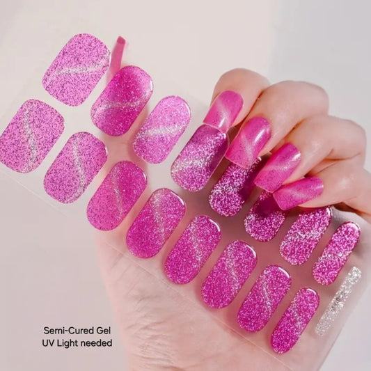 Cat Eye Pink- Semi-Cured Gel Wraps UV | Nail Wraps | Nail Stickers | Nail Strips | Gel Nails | Nail Polish Wraps - Nailfordable