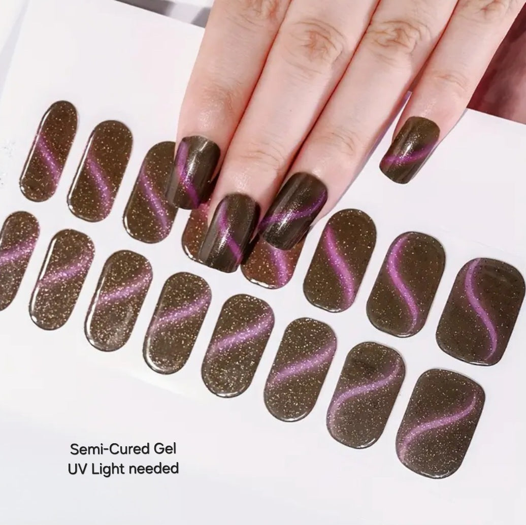 Cat Eye Night boreal - Semi-Cured Gel Wraps UV | Nail Wraps | Nail Stickers | Nail Strips | Gel Nails | Nail Polish Wraps - Nailfordable