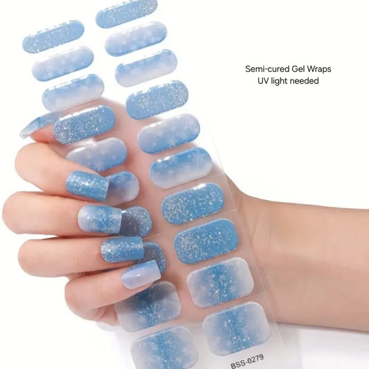 Blue Sky Snowflakes - Semi-Cured Gel Wraps UV | Nail Wraps | Nail Stickers | Nail Strips | Gel Nails | Nail Polish Wraps - Nailfordable