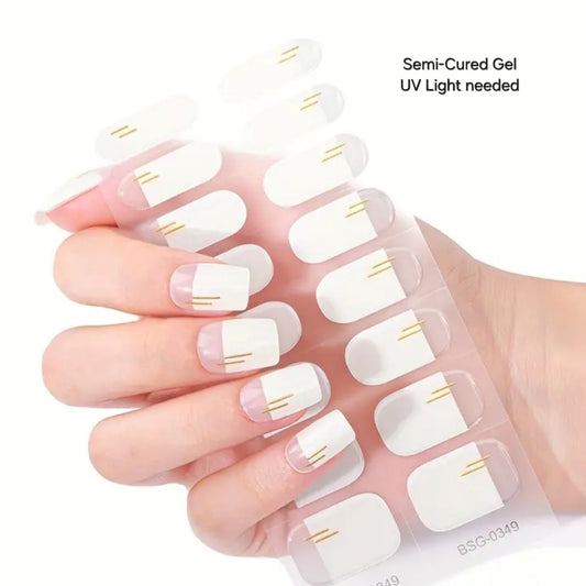 Vertical gold- Semi-Cured Gel Wraps UV | Nail Wraps | Nail Stickers | Nail Strips | Gel Nails | Nail Polish Wraps - Nailfordable