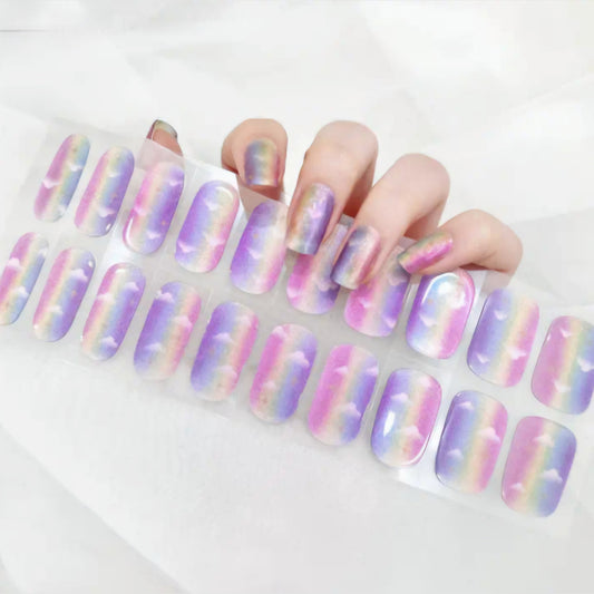 Sky Rainbow- Cured Gel Wraps Air Dry/Non UV | Nail Wraps | Nail Stickers | Nail Strips | Gel Nails | Nail Polish Wraps - Nailfordable