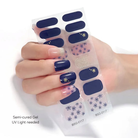 Blue Flowers - Semi-Cured Gel Wraps UV | Nail Wraps | Nail Stickers | Nail Strips | Gel Nails | Nail Polish Wraps - Nailfordable