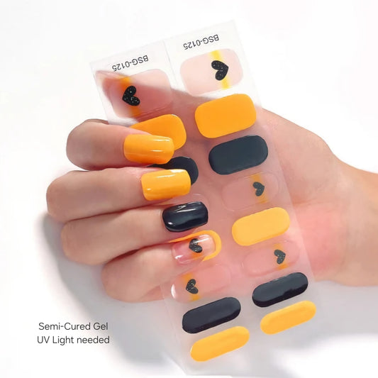 Black hearts - Semi-Cured Gel Wraps UV | Nail Wraps | Nail Stickers | Nail Strips | Gel Nails | Nail Polish Wraps - Nailfordable