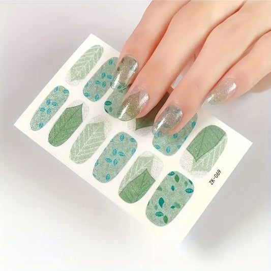 Green Leaves | Nail Wraps | Nail Stickers | Nail Strips | Gel Nails | Nail Polish Wraps - Nailfordable