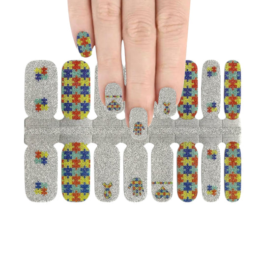 Autism awareness glitter | Nail Wraps | Nail Stickers | Nail Strips | Gel Nails | Nail Polish Wraps - Nailfordable