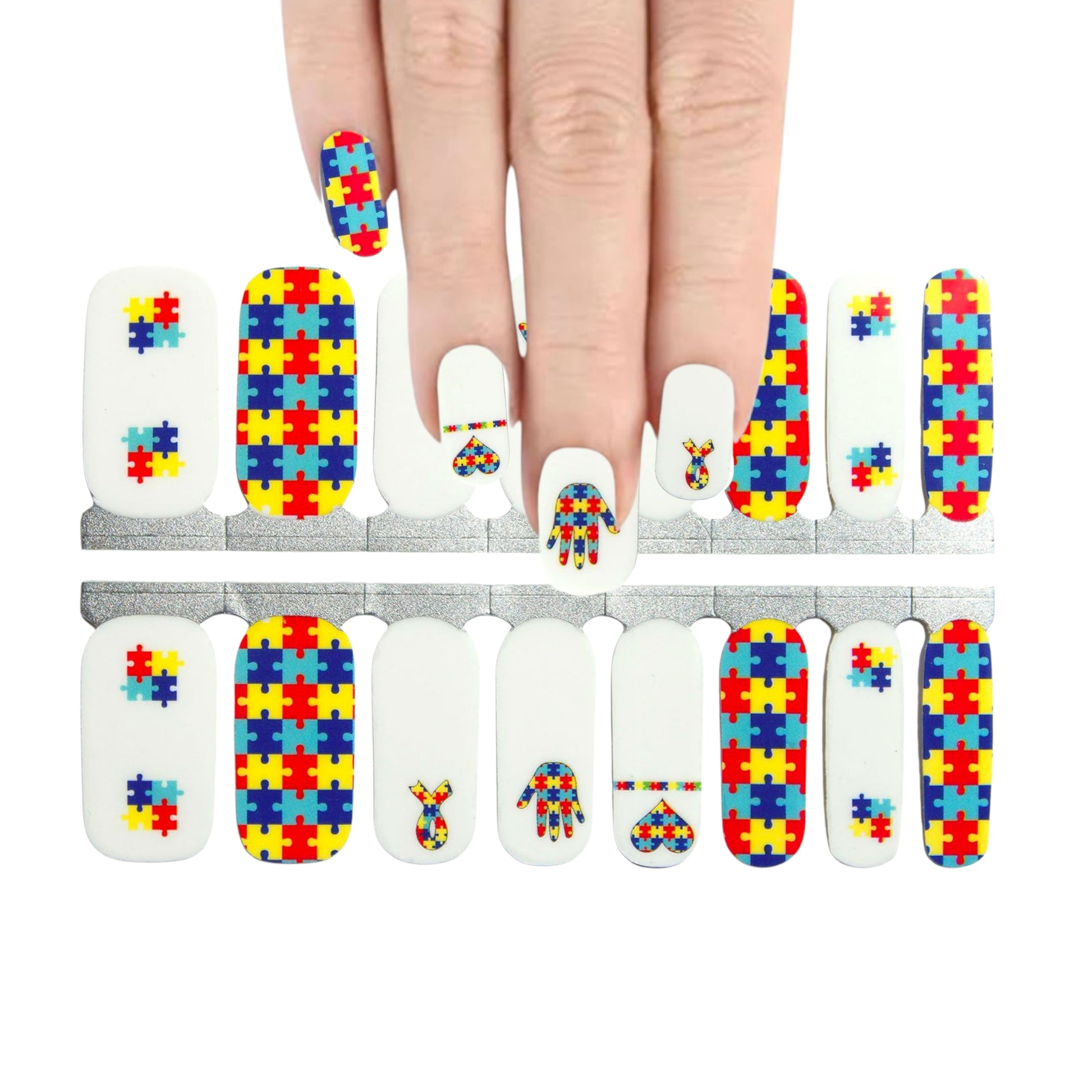 Hand puzzle -Autism awareness | Nail Wraps | Nail Stickers | Nail Strips | Gel Nails | Nail Polish Wraps - Nailfordable