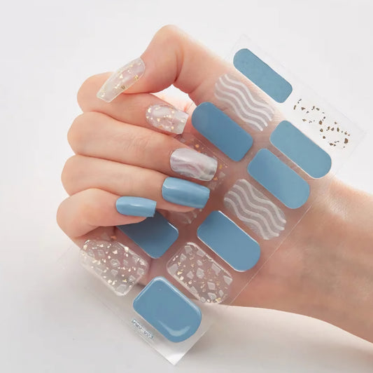 Wavy Blue | Nail Wraps | Nail Stickers | Nail Strips | Gel Nails | Nail Polish Wraps - Nailfordable
