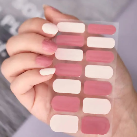 White and Pink | Nail Wraps | Nail Stickers | Nail Strips | Gel Nails | Nail Polish Wraps - Nailfordable