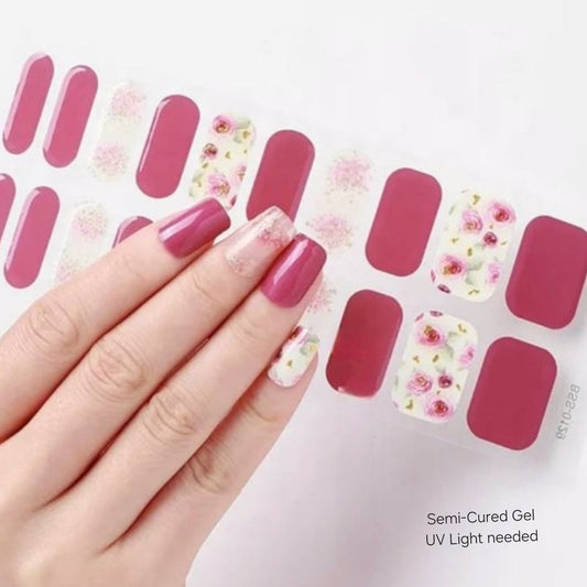 Pink Roses - Semi-Cured Gel Wraps UV | Nail Wraps | Nail Stickers | Nail Strips | Gel Nails | Nail Polish Wraps - Nailfordable