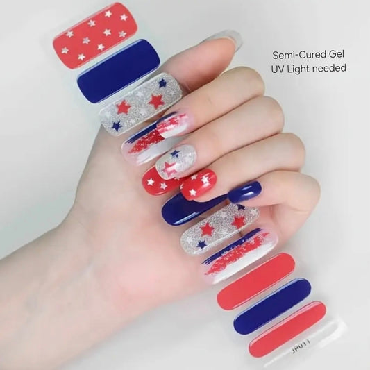 Independence style- Semi-Cured Gel Wraps UV | Nail Wraps | Nail Stickers | Nail Strips | Gel Nails | Nail Polish Wraps - Nailfordable