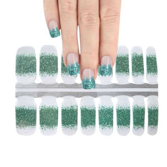 Green Rain glitter - French tips | Nail Wraps | Nail Stickers | Nail Strips | Gel Nails | Nail Polish Wraps - Nailfordable