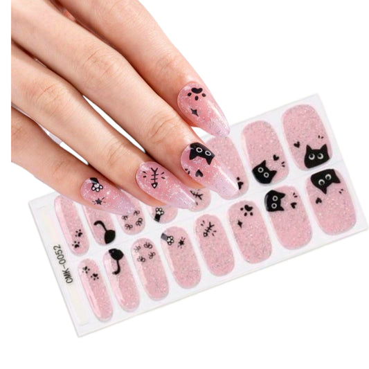 Cats on Pink - Cured Gel Wraps Air Dry/Non UV | Nail Wraps | Nail Stickers | Nail Strips | Gel Nails | Nail Polish Wraps - Nailfordable
