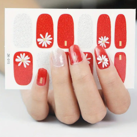 Daisy on red | Nail Wraps | Nail Stickers | Nail Strips | Gel Nails | Nail Polish Wraps - Nailfordable