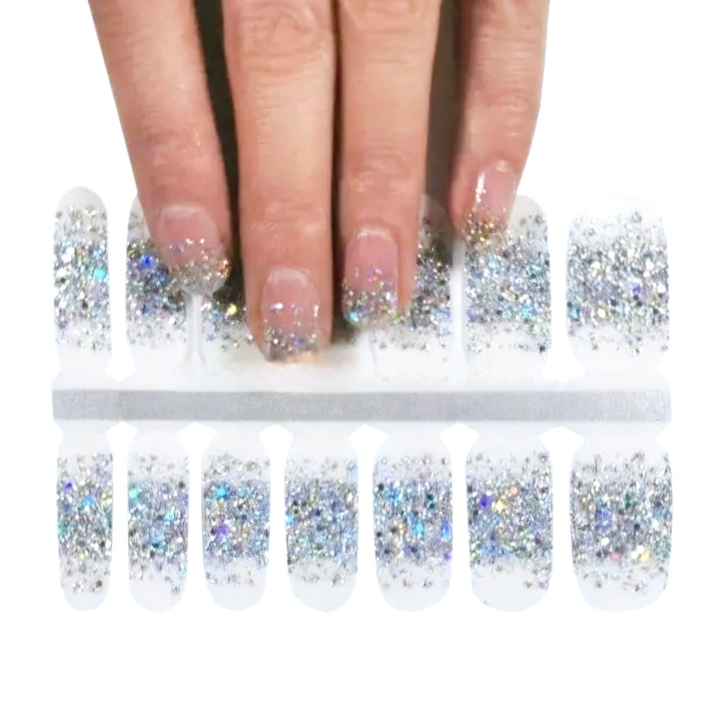 Silver sparkles french tips | Nail Wraps | Nail Stickers | Nail Strips | Gel Nails | Nail Polish Wraps - Nailfordable
