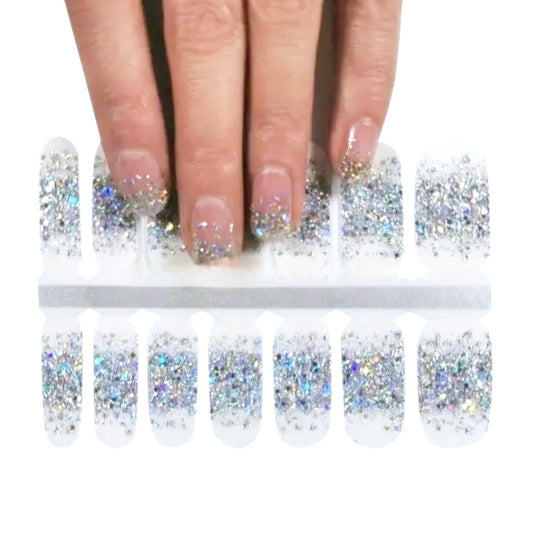 Silver sparkles french tips | Nail Wraps | Nail Stickers | Nail Strips | Gel Nails | Nail Polish Wraps - Nailfordable