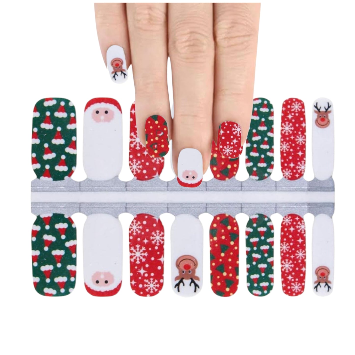 Santa and Rudolph | Nail Wraps | Nail Stickers | Nail Strips | Gel Nails | Nail Polish Wraps - Nailfordable