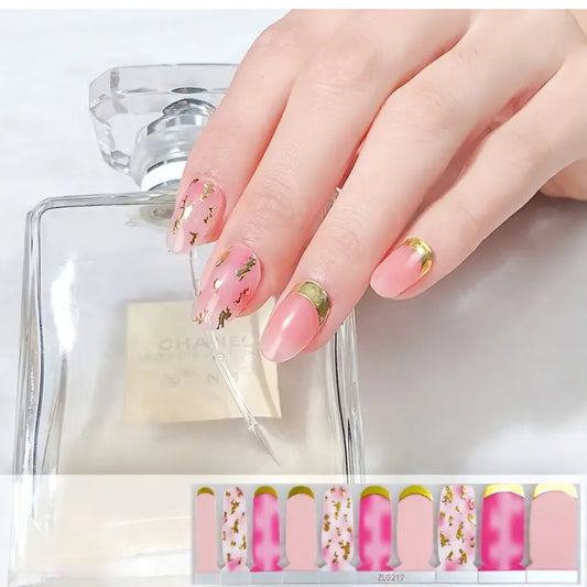 Gold accents on pink | Nail Wraps | Nail Stickers | Nail Strips | Gel Nails | Nail Polish Wraps - Nailfordable
