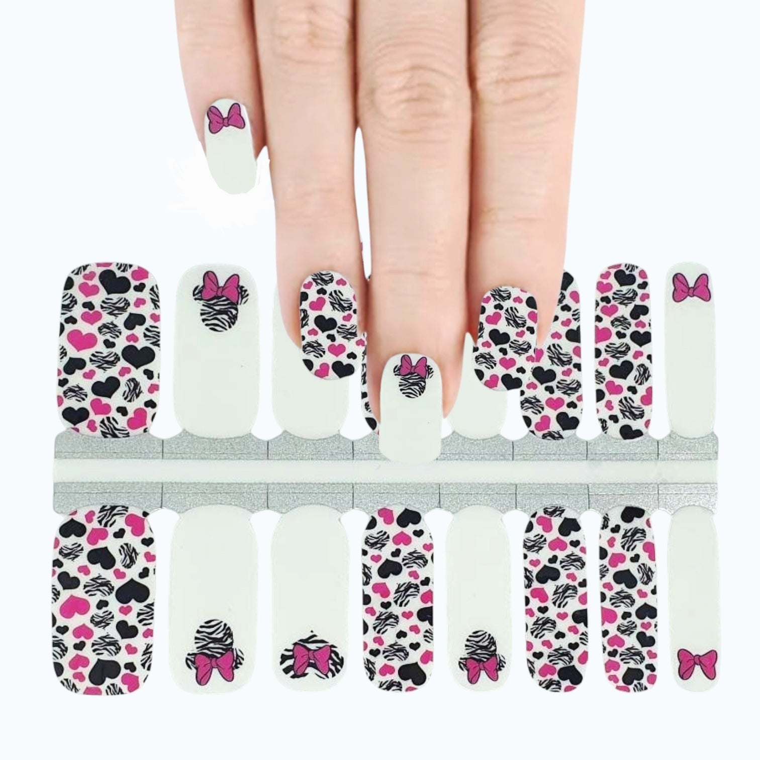 Disney -Minnie Zebra hearts | Nail Wraps | Nail Stickers | Nail Strips | Gel Nails | Nail Polish Wraps - Nailfordable