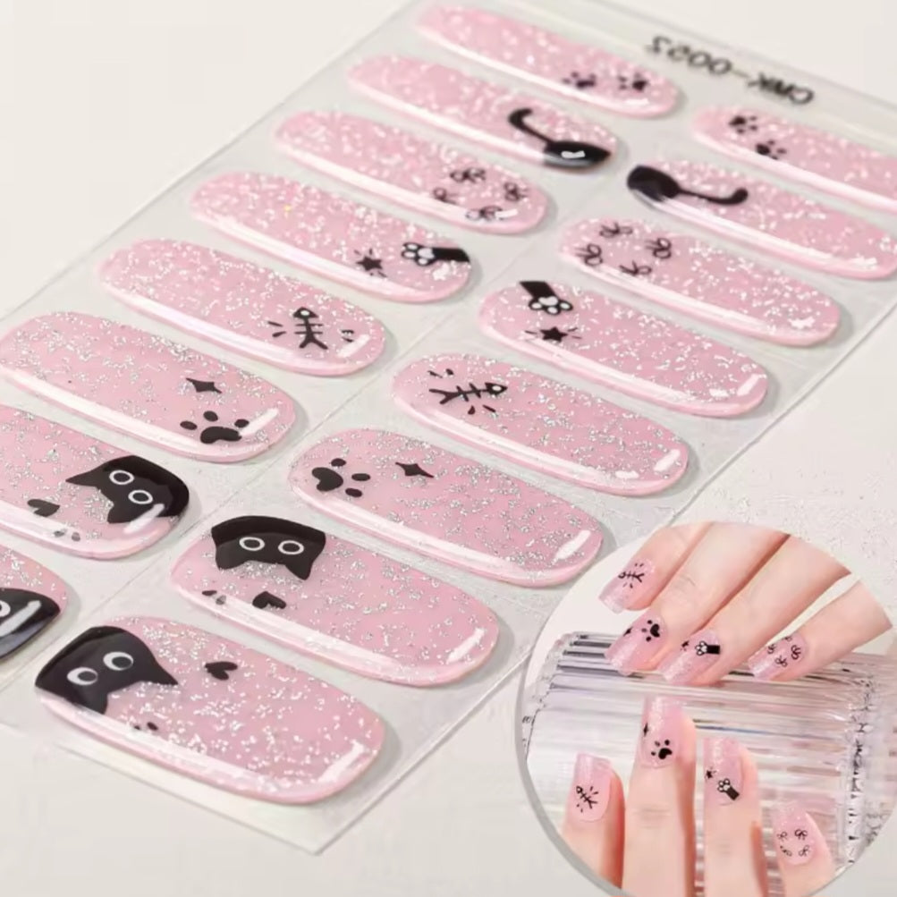 Cats on Pink - Cured Gel Wraps Air Dry/Non UV | Nail Wraps | Nail Stickers | Nail Strips | Gel Nails | Nail Polish Wraps - Nailfordable