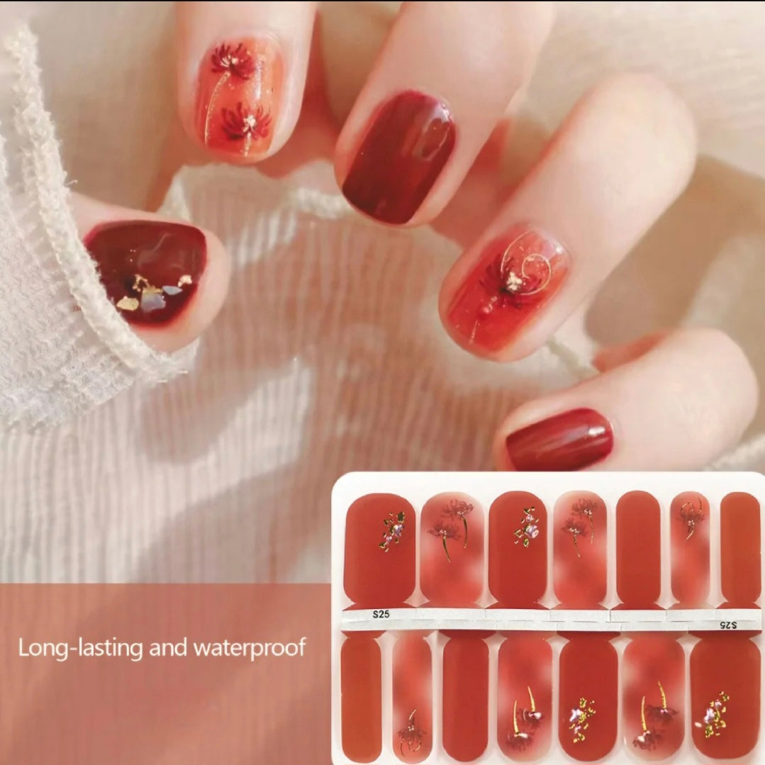 Red Flowers Crystal Wraps | Nail Wraps | Nail Stickers | Nail Strips | Gel Nails | Nail Polish Wraps - Nailfordable