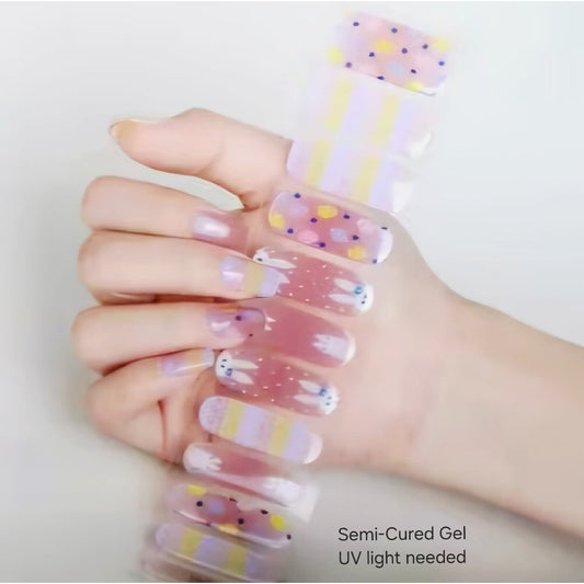 Spring bunny -Semi-Cured Gel Wraps UV | Nail Wraps | Nail Stickers | Nail Strips | Gel Nails | Nail Polish Wraps - Nailfordable