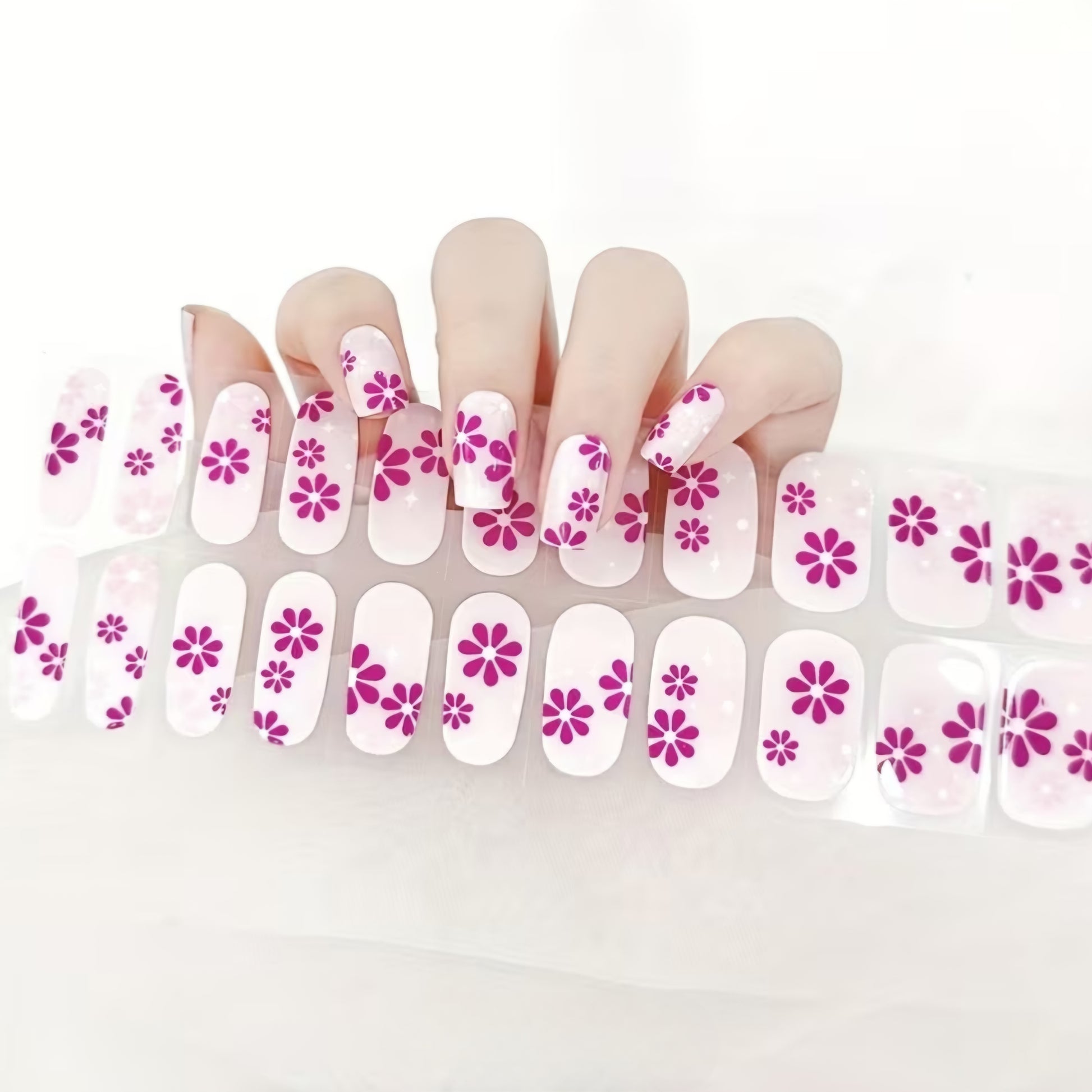 Magenta Flowers -Cured Gel Wraps Air Dry/Non UV | Nail Wraps | Nail Stickers | Nail Strips | Gel Nails | Nail Polish Wraps - Nailfordable