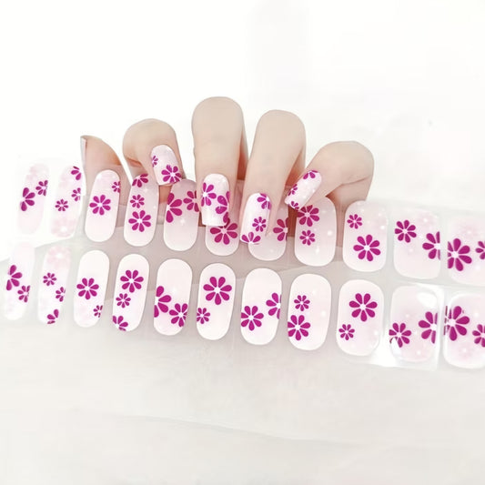 Magenta Flowers -Cured Gel Wraps Air Dry/Non UV | Nail Wraps | Nail Stickers | Nail Strips | Gel Nails | Nail Polish Wraps - Nailfordable