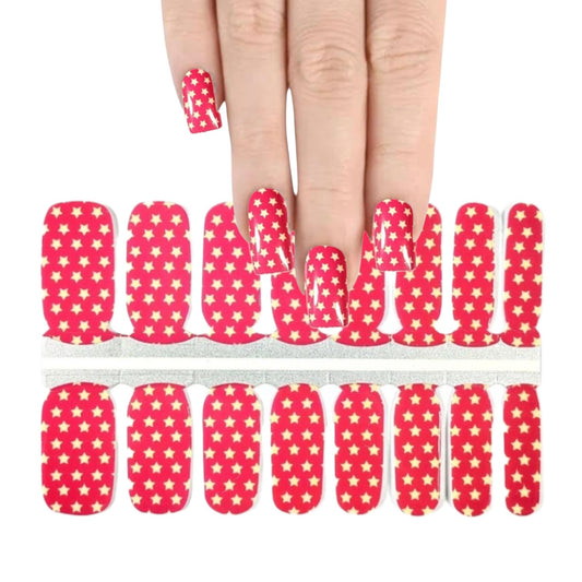White stars on red | Nail Wraps | Nail Stickers | Nail Strips | Gel Nails | Nail Polish Wraps - Nailfordable