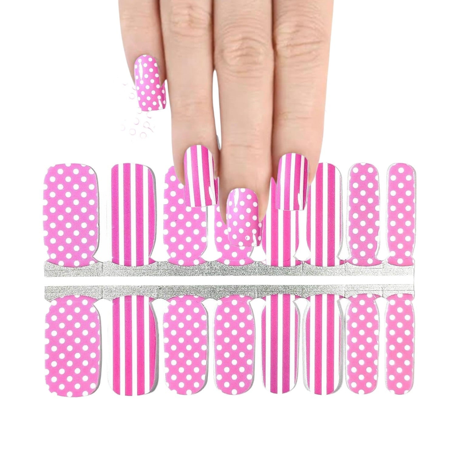 Stripes and dots on pink | Nail Wraps | Nail Stickers | Nail Strips | Gel Nails | Nail Polish Wraps - Nailfordable
