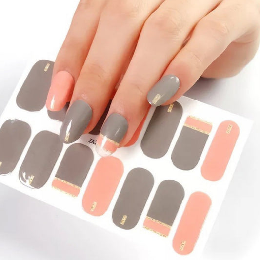 Gray and Peach | Nail Wraps | Nail Stickers | Nail Strips | Gel Nails | Nail Polish Wraps - Nailfordable
