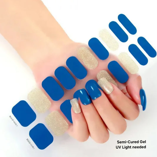 Blue and Gold - Semi-Cured Gel Wraps UV | Nail Wraps | Nail Stickers | Nail Strips | Gel Nails | Nail Polish Wraps - Nailfordable
