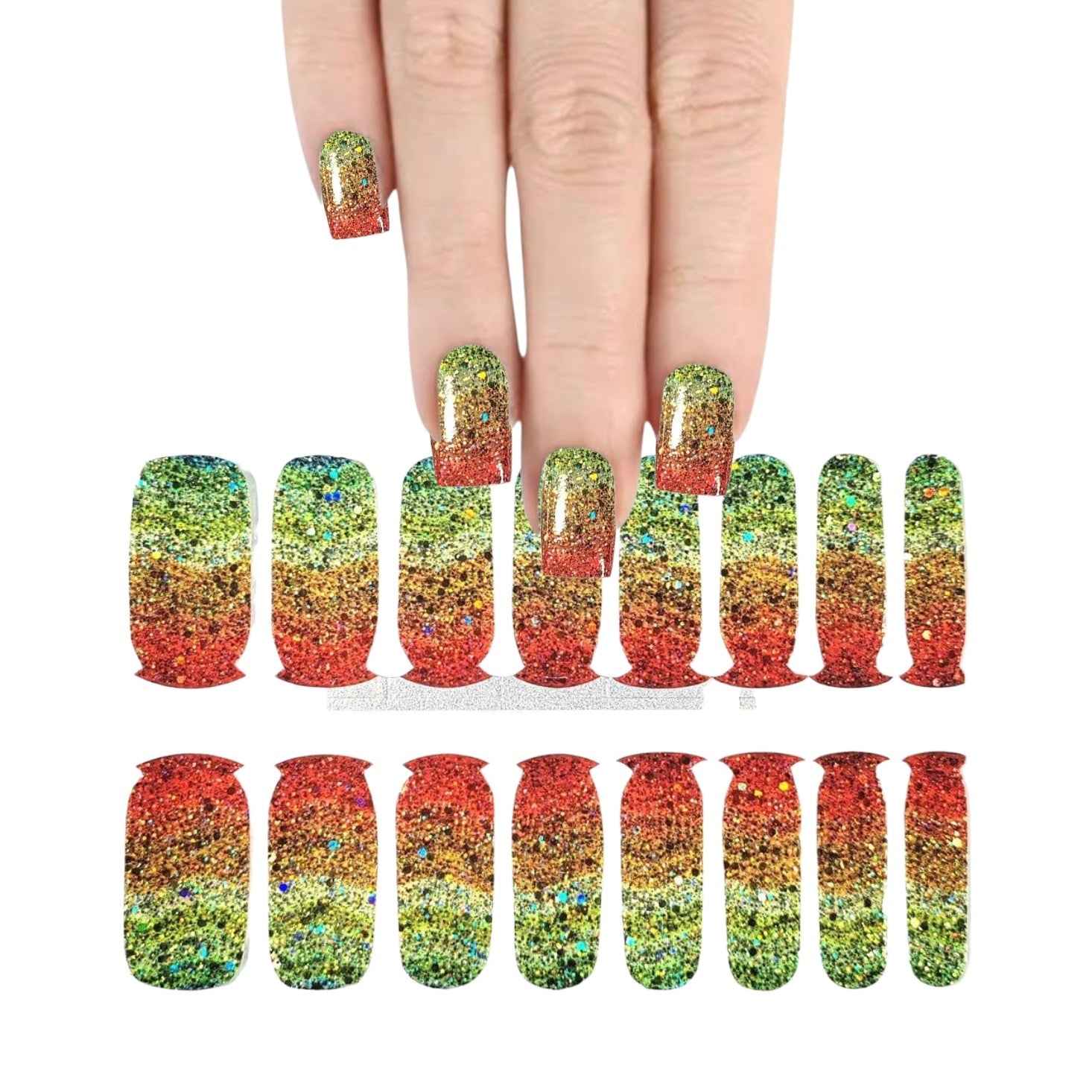Green to red glitter | Nail Wraps | Nail Stickers | Nail Strips | Gel Nails | Nail Polish Wraps - Nailfordable