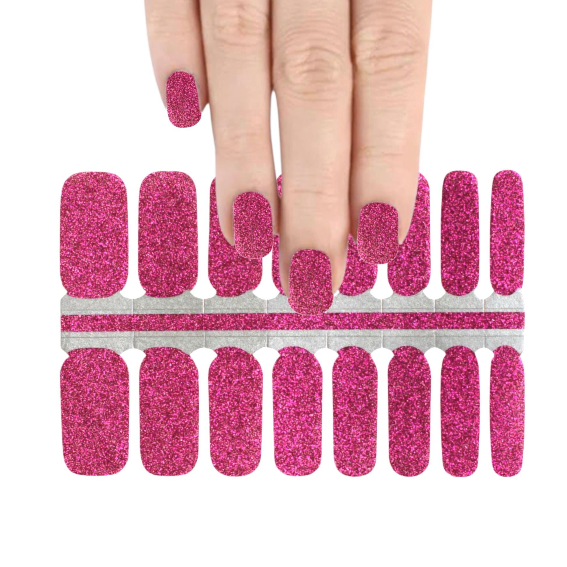 Hot Pink Glitter | Nail Wraps | Nail Stickers | Nail Strips | Gel Nails | Nail Polish Wraps - Nailfordable