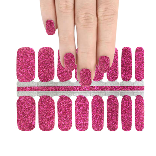 Hot Pink Glitter | Nail Wraps | Nail Stickers | Nail Strips | Gel Nails | Nail Polish Wraps - Nailfordable
