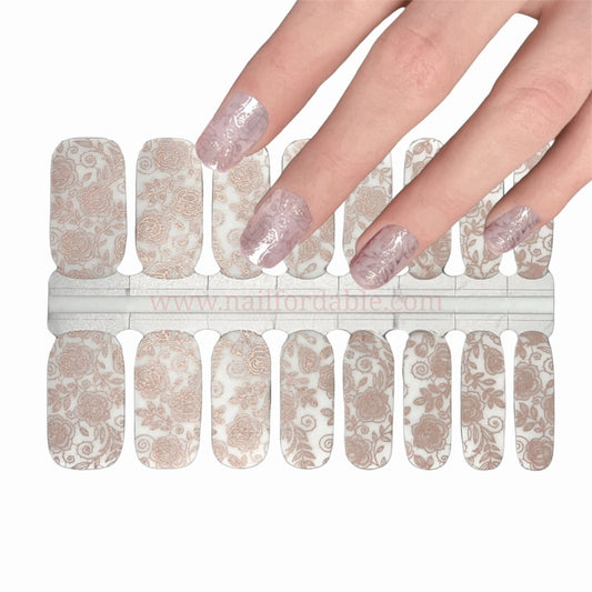 Gold Rose Overlay | Nail Wraps | Nail Stickers | Nail Strips | Gel Nails | Nail Polish Wraps - Nailfordable