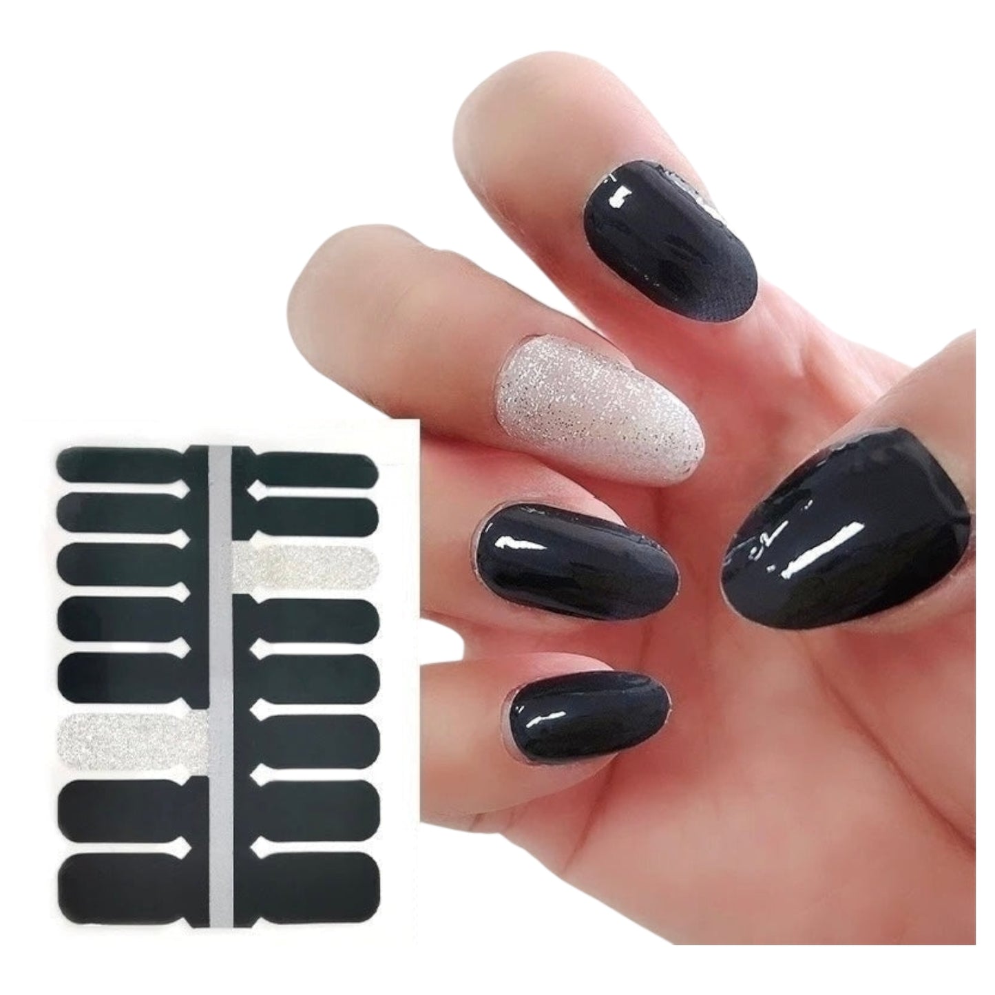 Black and white glitter Crystal Wraps | Nail Wraps | Nail Stickers | Nail Strips | Gel Nails | Nail Polish Wraps - Nailfordable
