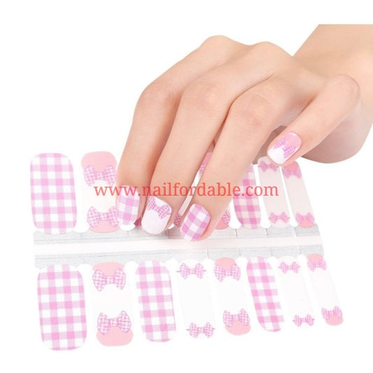 Pink plaid and bows Nail Wraps | Semi Cured Gel Wraps | Gel Nail Wraps |Nail Polish | Nail Stickers