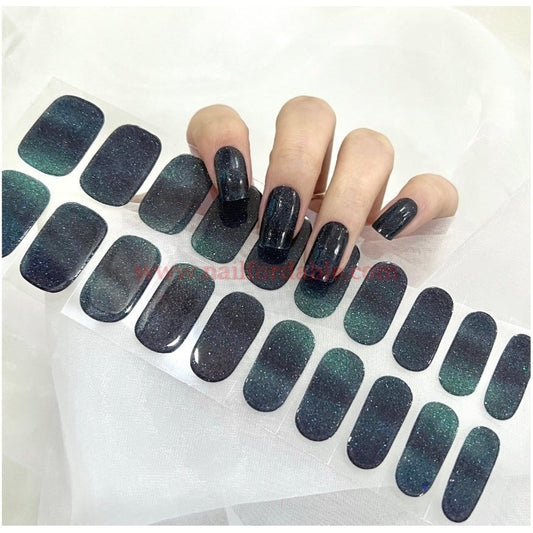 Green night- Cured Gel Wraps Air Dry/Non UV Nail Wraps | Semi Cured Gel Wraps | Gel Nail Wraps |Nail Polish | Nail Stickers