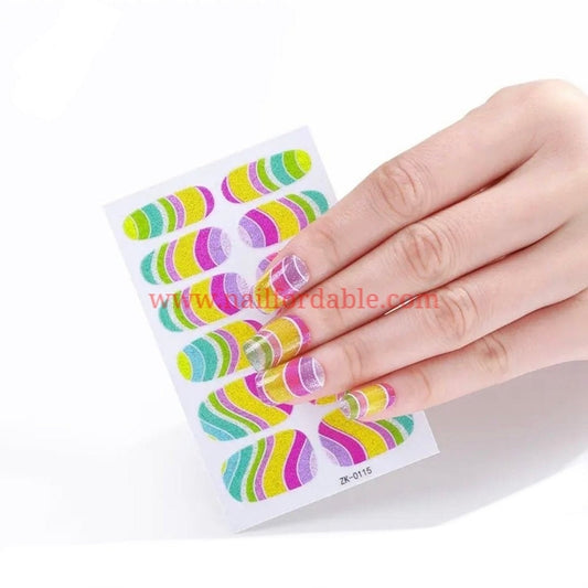 Glitter Rainbow waves Nail Wraps | Semi Cured Gel Wraps | Gel Nail Wraps |Nail Polish | Nail Stickers