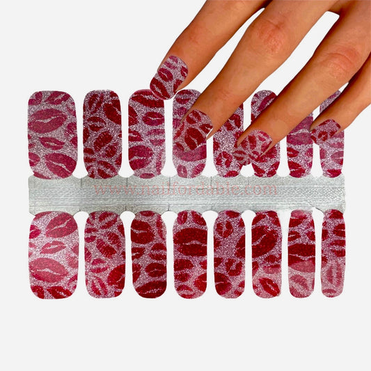 Red kisses glitter Nail Wraps | Semi Cured Gel Wraps | Gel Nail Wraps |Nail Polish | Nail Stickers