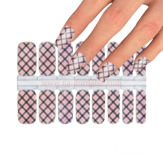 Grid on Pink | Nail Wraps | Nail Stickers | Nail Strips | Gel Nails | Nail Polish Wraps - Nailfordable
