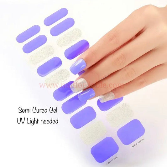 Lilac and white glitter- Semi-Cured Gel Wraps UV | Nail Wraps | Nail Stickers | Nail Strips | Gel Nails | Nail Polish Wraps - Nailfordable