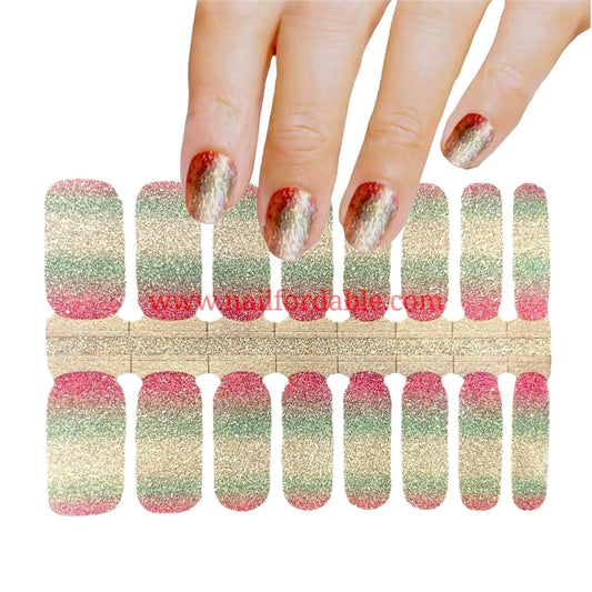 Ombre tricolor silver-green-pink Nail Wraps | Semi Cured Gel Wraps | Gel Nail Wraps |Nail Polish | Nail Stickers