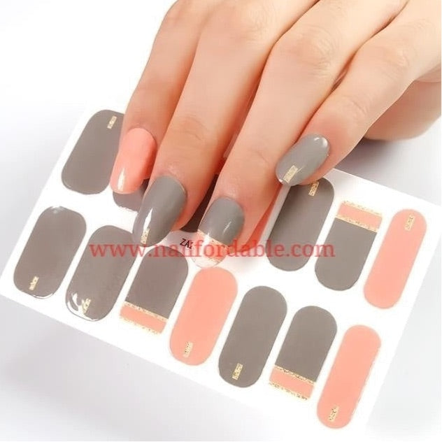 Gray and Peach | Nail Wraps | Nail Stickers | Nail Strips | Gel Nails | Nail Polish Wraps - Nailfordable