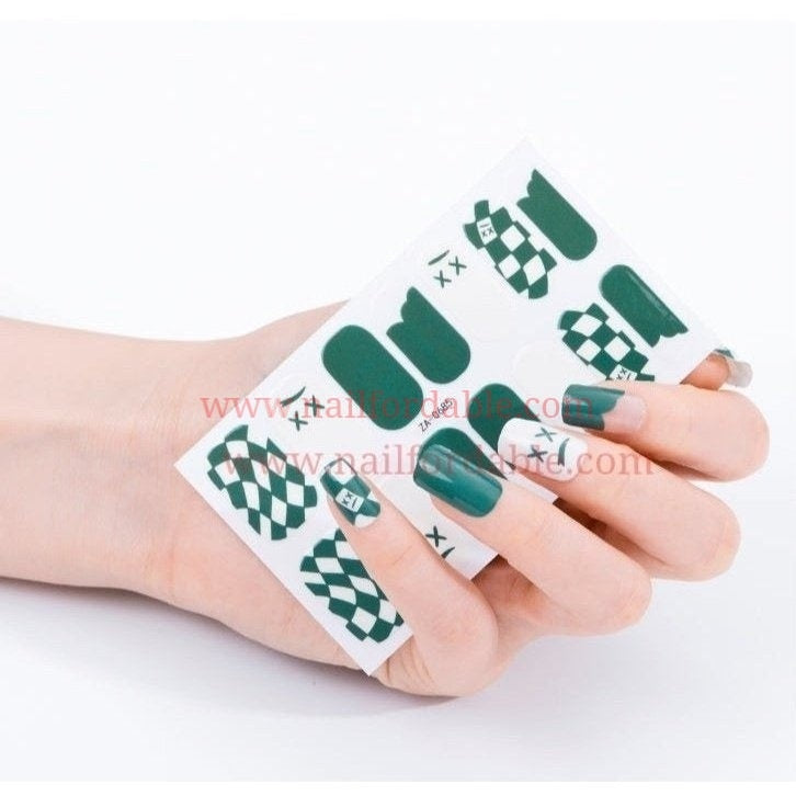 Green racing flag Nail Wraps | Semi Cured Gel Wraps | Gel Nail Wraps |Nail Polish | Nail Stickers