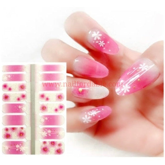 White and Pink Flowers Crystal Wraps | Nail Wraps | Nail Stickers | Nail Strips | Gel Nails | Nail Polish Wraps - Nailfordable